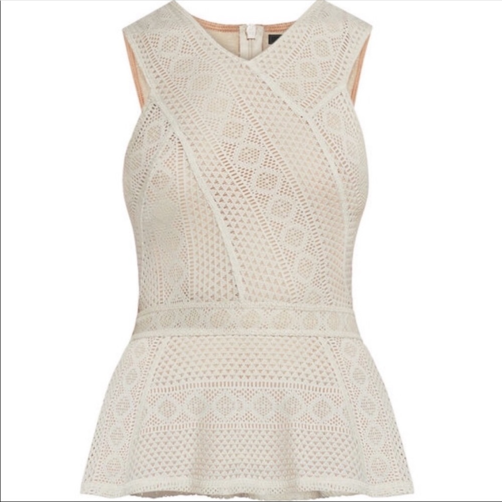 BCBGMaxAzria "Hanne" Geometric Lace Peplum Top